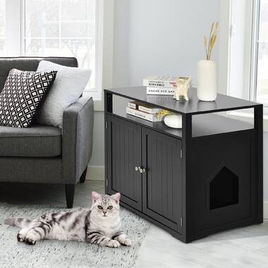 AucielloTucker Murphy Pet™ Wooden Cat Litter Box Enclosure Hidden Cat Washroom W/ Storage Layer Black