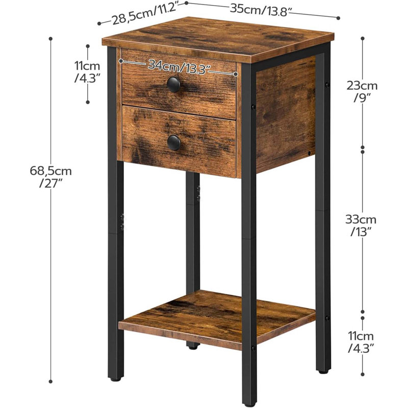 Tall Nightstand, End Table With 2 Drawers And Storage Shelf, Industrial Telephone Side Table For Study, Bedroom, Space Saving, Easy Assembly, Greige And Black BG72BZ01