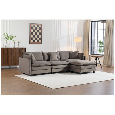 Modern 3seats with ottoman 113.77"Sectional Sofa with Waist Pillows,3-seat Upholstered Symmetrical Sofa Furniture,Sleeper Sofa Couch with Chaise Lounge for Living Room,Apartment,3 Color