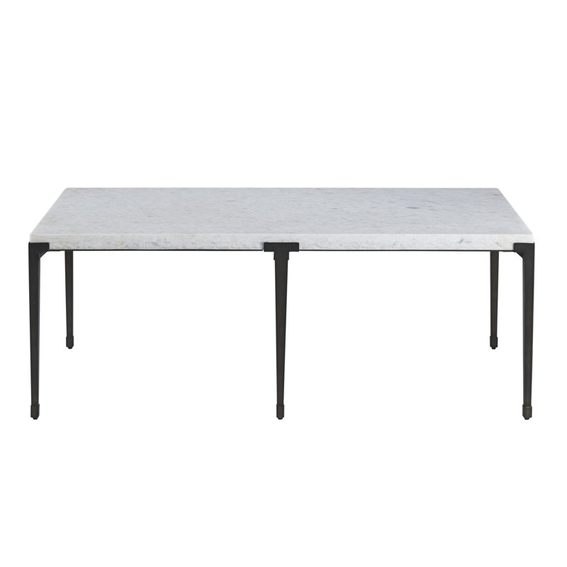 White Marble Top Coffee Table with Black Metal Legs