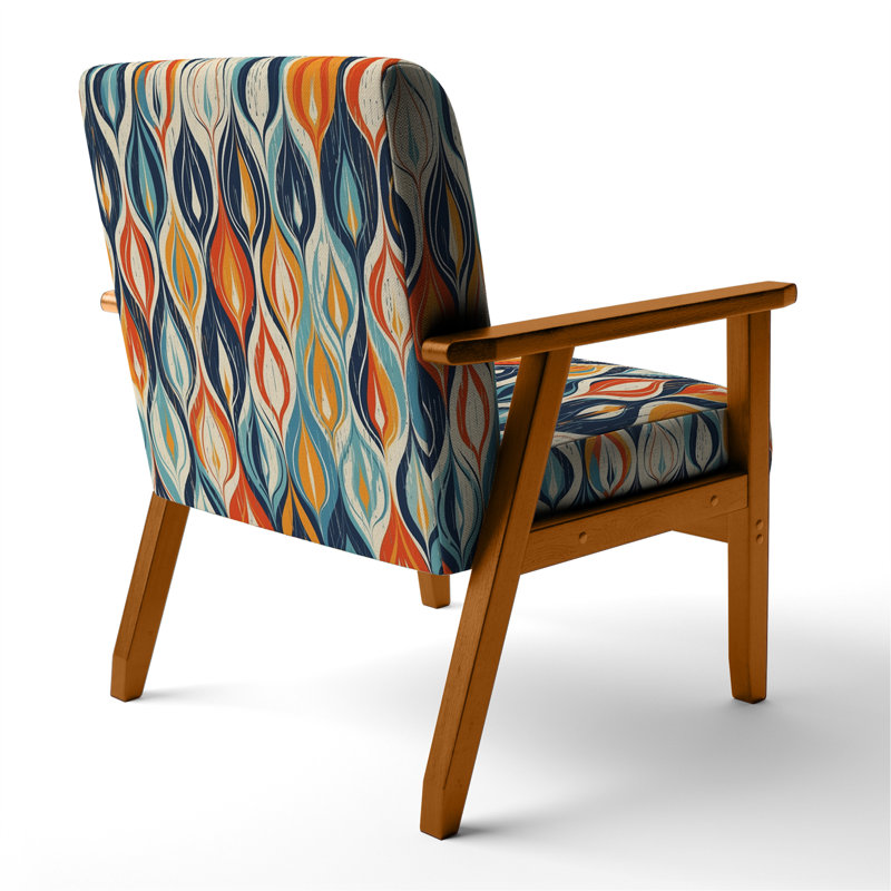 Orange et bleu Botanical Symphony III - Chaise d'appoint rembourrée et chaise moderne, Accoudoirs carrés bruns
