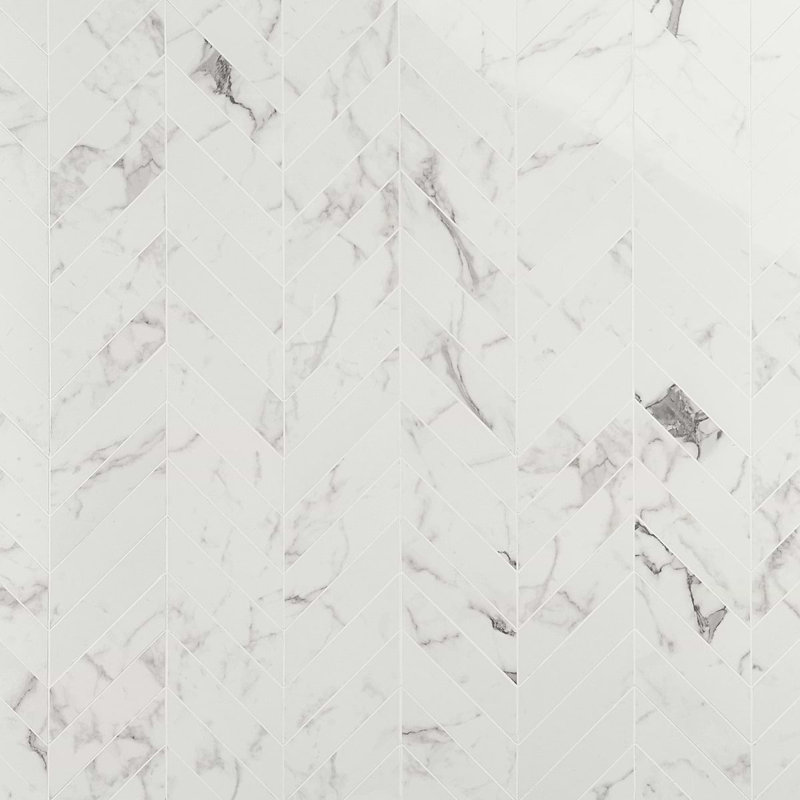 Dreamstone 2X8 Chevron Polished Porcelain Mosaic, Statuario Venato
