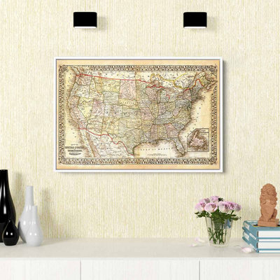 «Natoas Beige Old US Map», art mural sur toile 3720