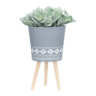 Jardinière grise avec pieds en bois, 12 po, pour plantes grasses, plantes d'intérieur, patio idéal, chambre à coucher, matériau de l'Action de grâce 12 po, salon, jardin, piscine, Noël