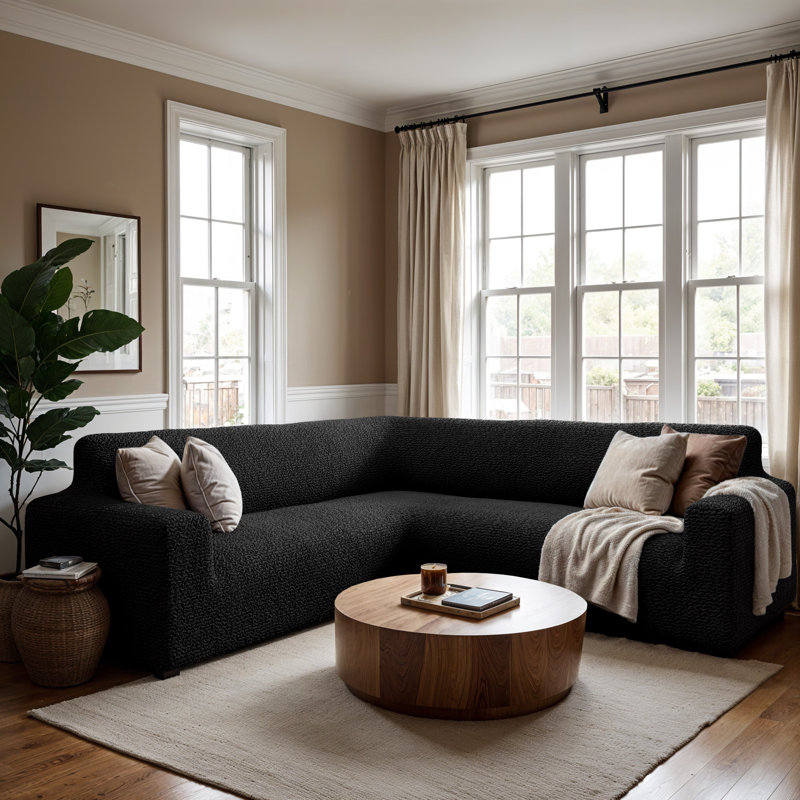Housse extensible pour canapé d'angle - Facile à nettoyer et durable - Collection Comfort , Coin, Noir