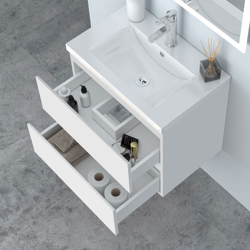Corelli 600mm Single Bathroom Vanity with Drop In Ceramic Basin, White