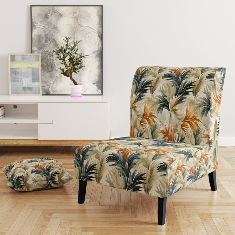 Fauteuil de chambre rembourré C, Éléments naturels motif tropical