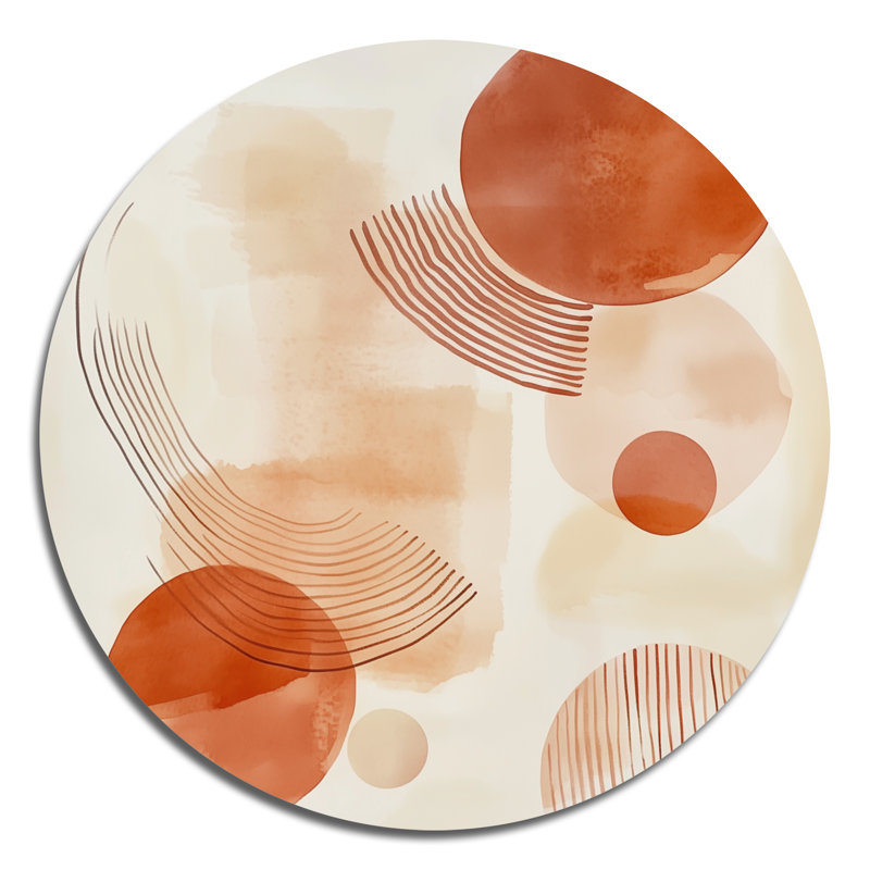 «Boho Terracotta Pulse», art mural rond en métal abstrait, L 36 po x H 36 po