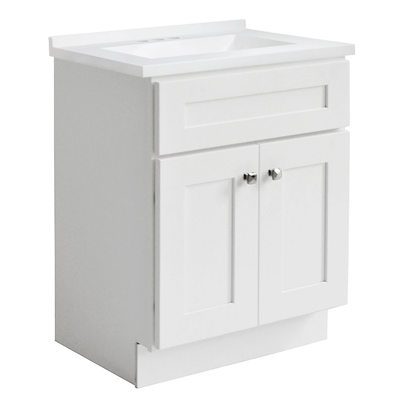 White 25" Single Bathroom Vanity with Cultured Marble Top