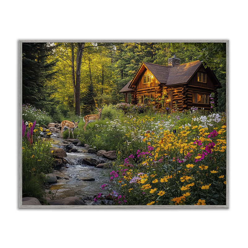 Whitetail visite à la cabane, estampe numérique, conception par Jim Baldwin, Estampe numérique Farmhouse, H 24 po x l 30 po