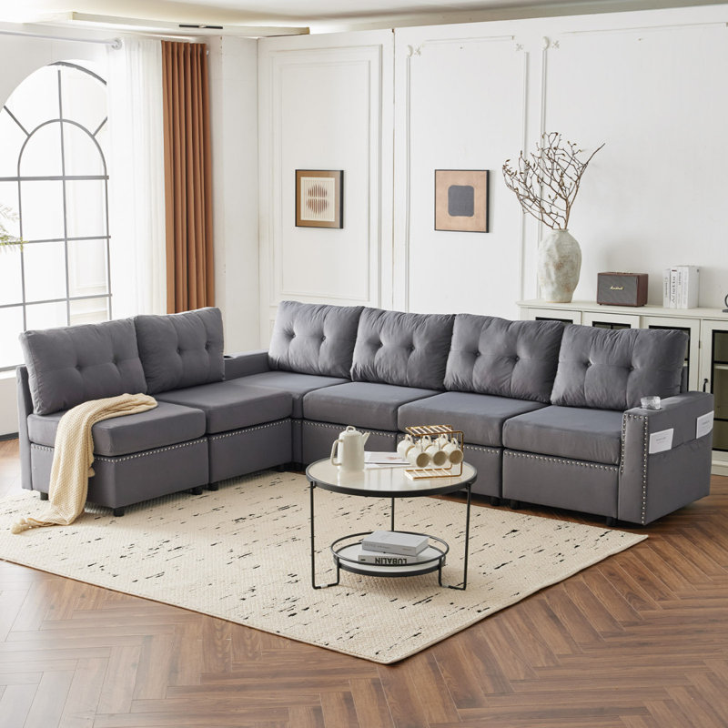 Canapé-lit modulaire moderne avec rangement et canapé-lit Modern Sofavelvet, Gris