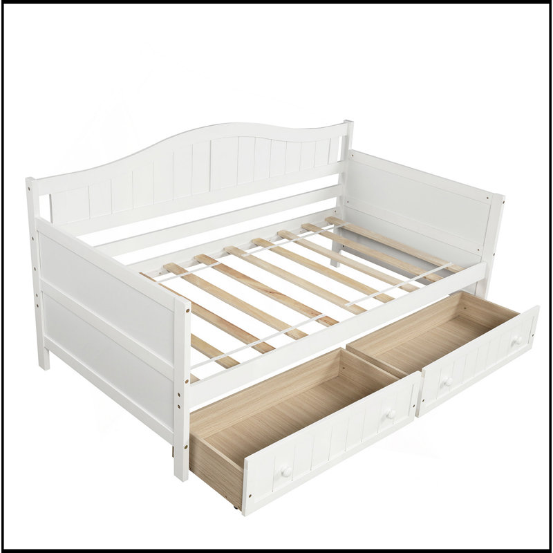 Twin Wooden Daybed With 2 Drawers, Sofa Bed For Bedroom Living Room,No Box Spring Needed, White