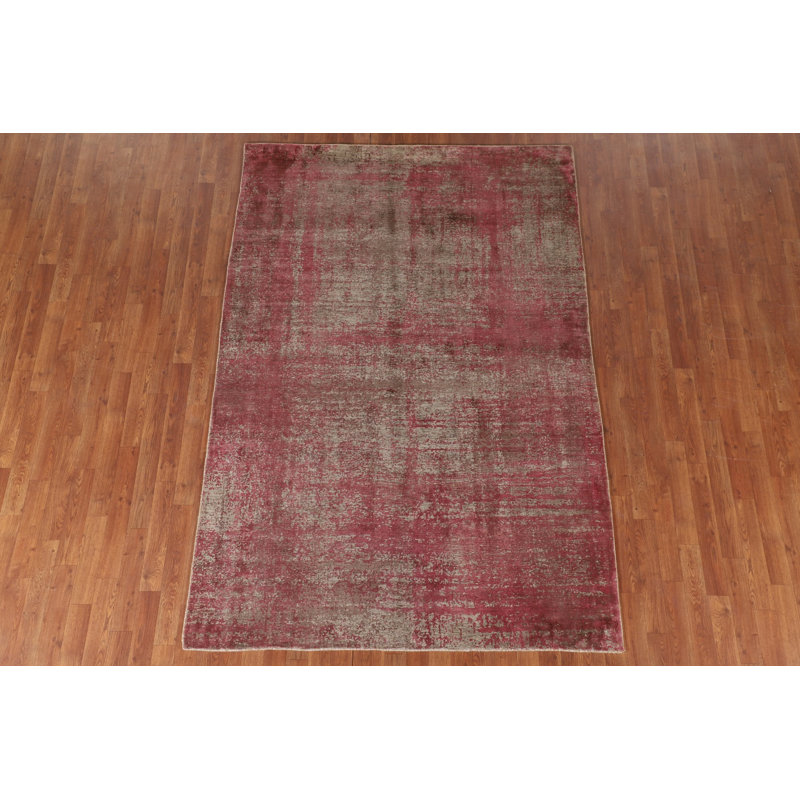 Tapis all-over rose à motif abstrait moderne 6 x 8