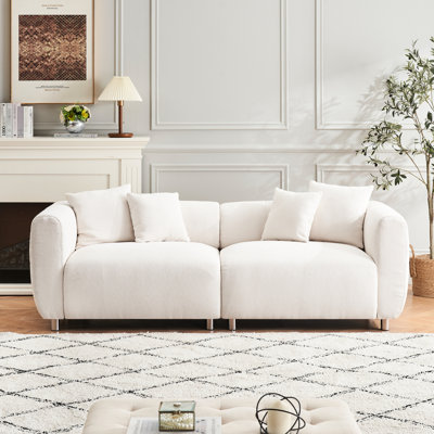 89" Oversized With Metal Legs, Solid Wood Frame, 4 Pillows For Living Room, Home - White, Spring Wrap Seat Cushion, Doll Cotton Pillow Fashionable Reception Area Comfortable Design, Square