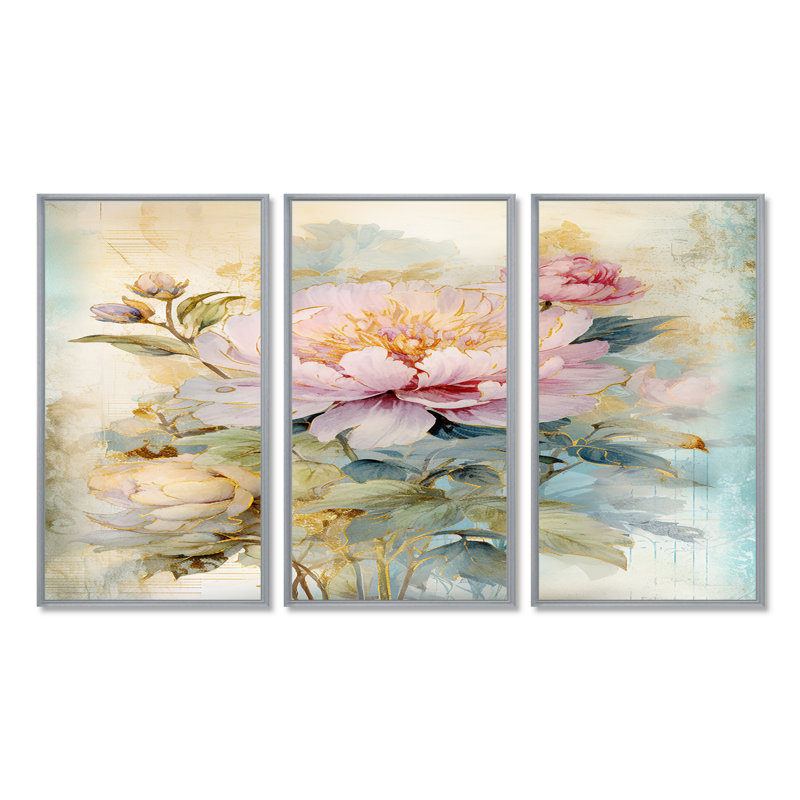 Millville - ensemble d'art mural pivoine, H 40 po x l 60 po, Argent argent