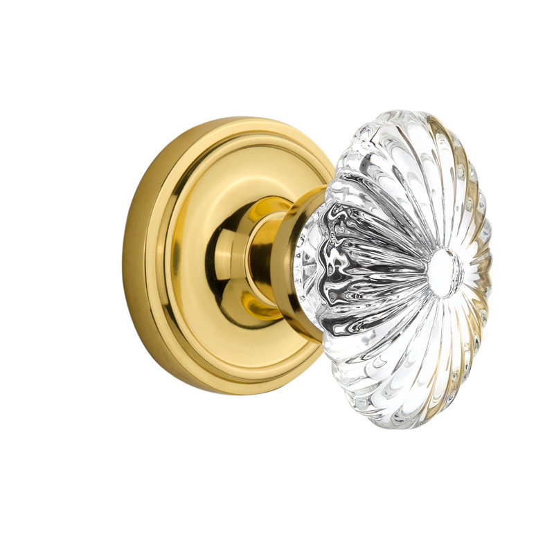 Classic Rosette with Oval Fluted Crystal Door Knob, Unlacquered Brass
