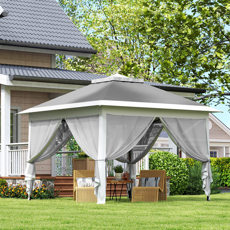 Pavillon de jardin escamotable 11 pi x 11 pi avec double sac de transport, gris foncé, Bronze, Gris