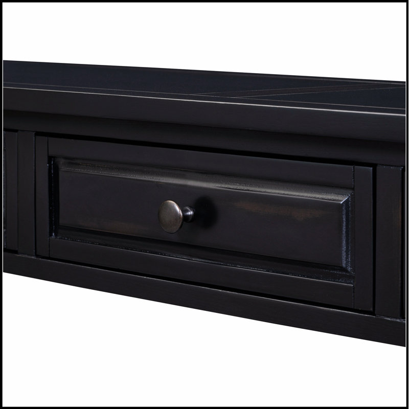 Console ultra-longue de style méditerranéen avec tiroirs et tablette, parfaite pour les entrées et les couloirs, Espresso