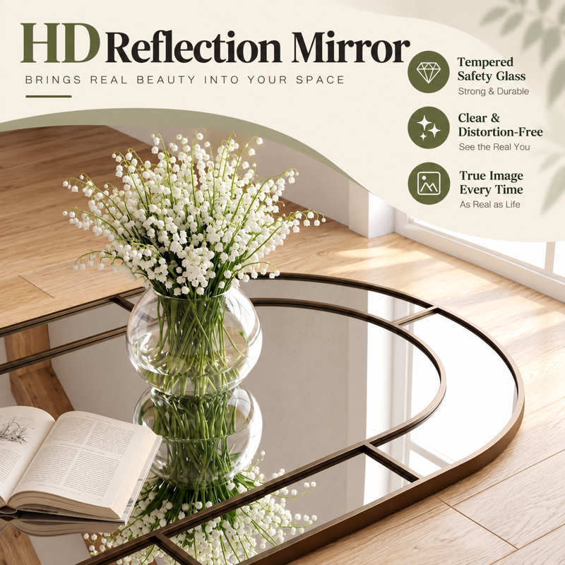 Miroir pleine longueur, miroir de plancher arqué, fenêtre décorative, cadre en métal, 78 po x 38 po