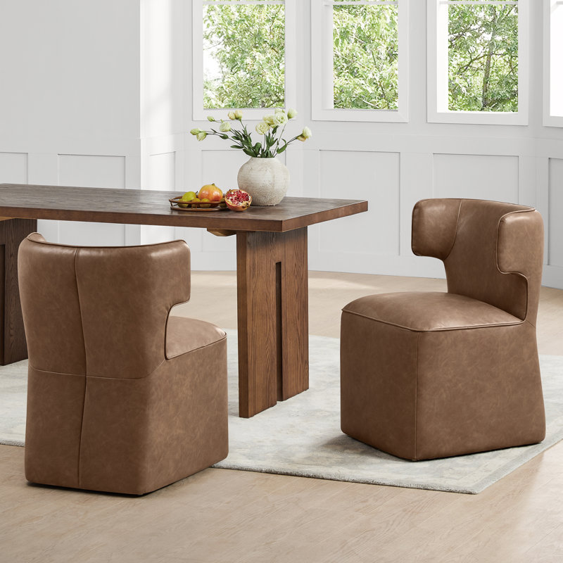 Sardinia Vegan Leather Dining Chair With Casters, Copley Brown Performance Vegan Leather