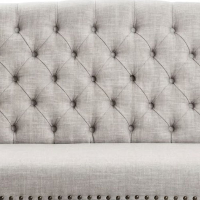 Banc d'entrée/chambre à coucher Sania III 66 po, noir antique/beige, avec dossier capitonné et garniture cloutée