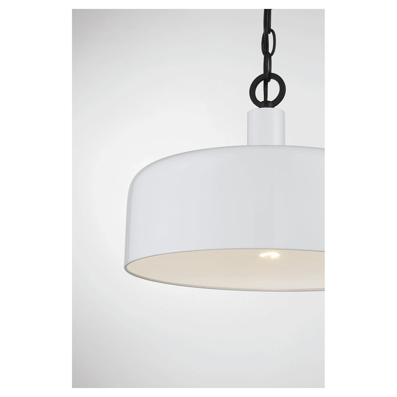 White Metal Pendant Light with Black Chain, 14 Inches