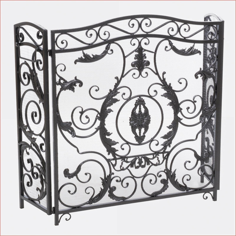 Fireplace Screen, Traditional Three-Panel Iron with Brushed Silver Finish | 53.5” W x 36.5” H | Iron | Brushed Silver, Black