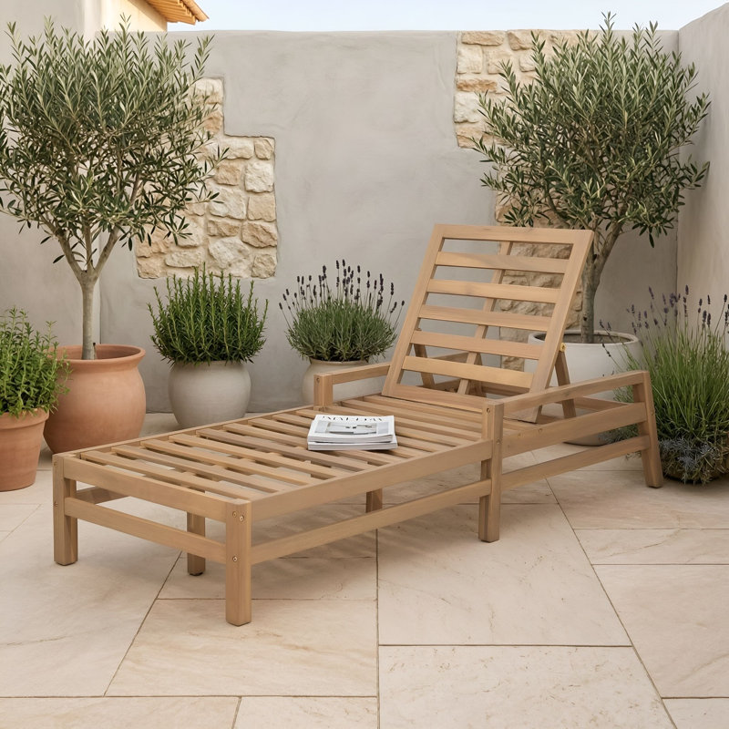 Chaise longue d'extérieur réglable en bois d'acacia avec coussins, Light Teak