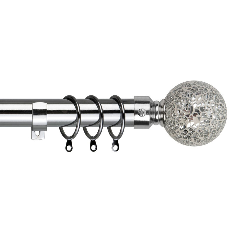 Adjustable Single Curtain Pole, 7.3cm H x 120cm W x 7cm D, Silver