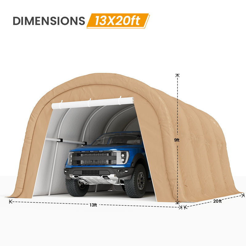 Heavy Duty Carport Portable Garage, 13 Ft. W x 20 Ft. D, Khaki