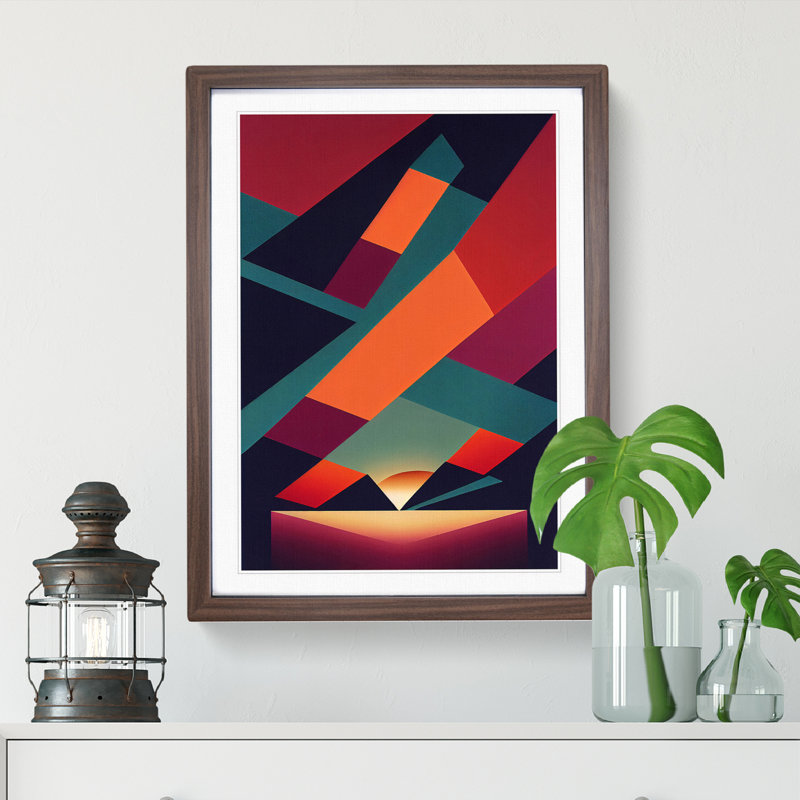 Incomparable Abstract Sunset - Wall Art, 46cm H x 34cm W x 2cm D, Walnut Framed