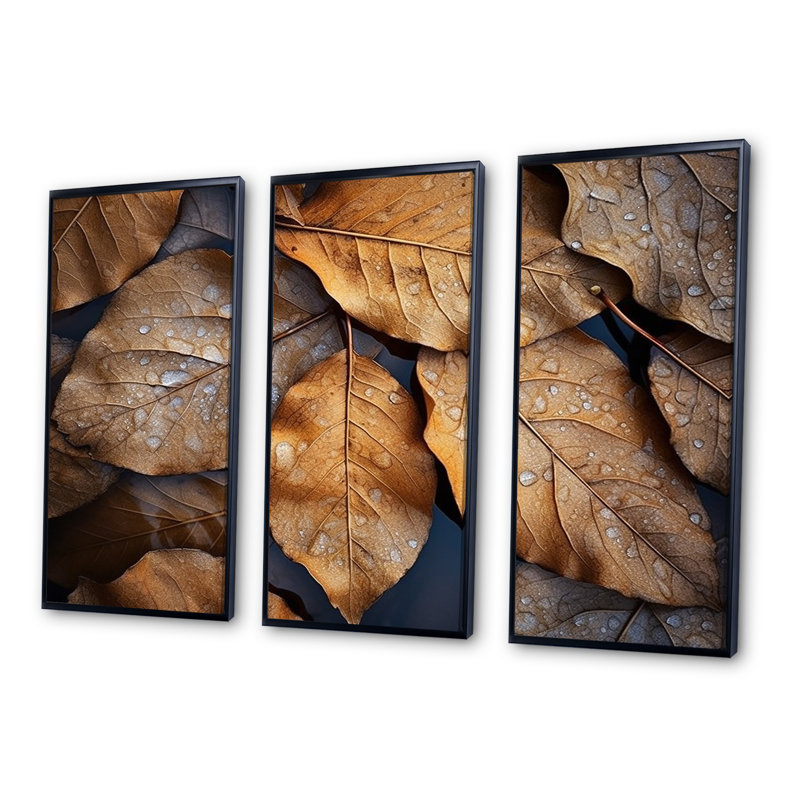 Leaves Autumn Sunlight Harmony VI - Ensemble de décorations murales feuilles, Cadre flottant noir, H 28 po x l 36 po x P 1 po