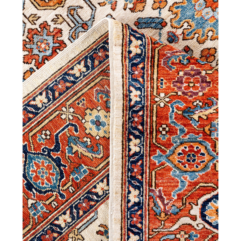 Tapis unique noué à la main Raffin - ivoire 8 pi 0 po x 10 pi 1 po Raffin