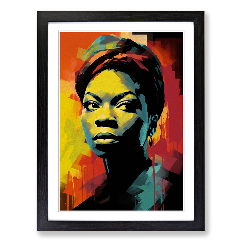 Nina Simone Neo-Plasticism - Single Picture Frame Print on Wood, Black , 64cm H x 46cm W x 2cm D
