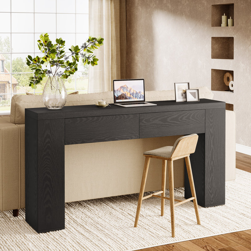 63-Inch Wooden Foyer Table With With 2 Hidden Drawers, Black