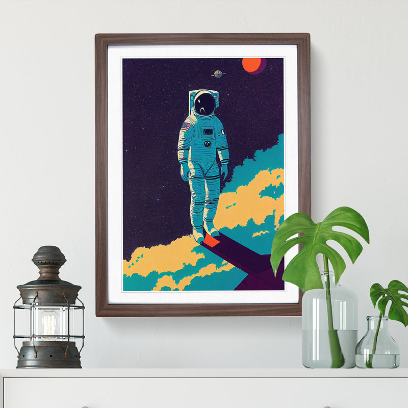 Astronaut In Space No.2 - Single Picture Frame Print, 46cm H x 34cm W x 2cm D, Walnut Framed