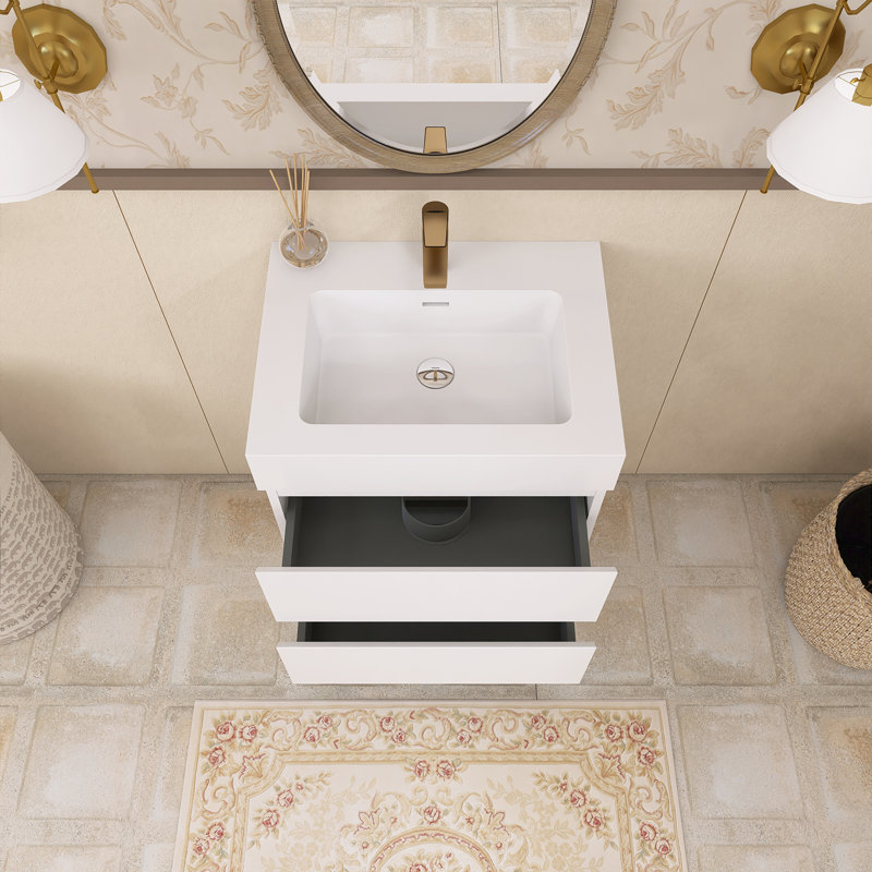 Meuble-lavabo simple 24 po avec plateau Kansiray, Blanc, Blanc