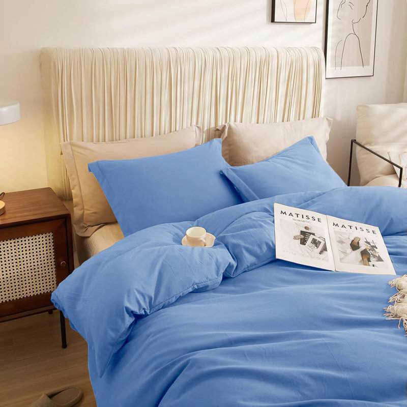 Ultra Soft 3-Piece Dyed Duvet Cover Set With Pillowcases, Double Duvet Cover + 2 Standard Pillowcases, Light Blue