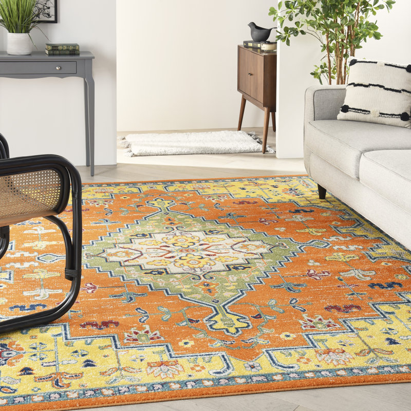 Tapis oriental traditionnel orange Lakenya, Rectangle 7 pi 10 po x 9 pi 10 po