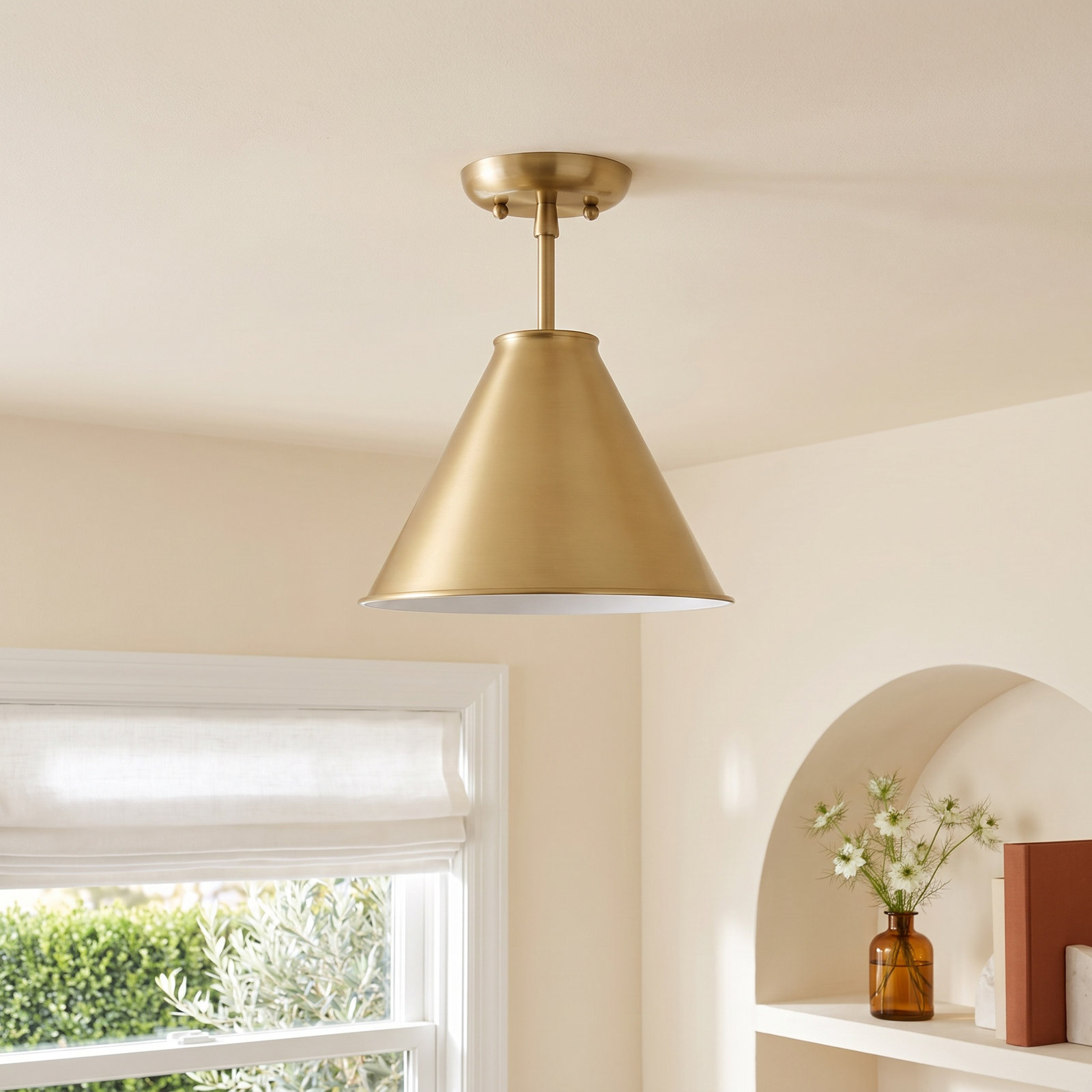 Dimson Single Light Metal Semi Flush Mount, Brass