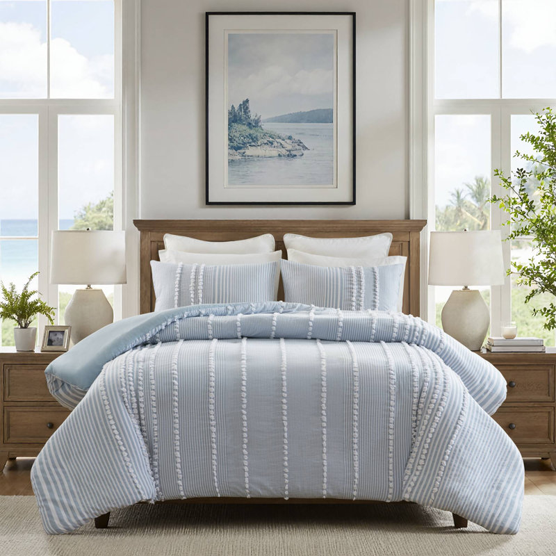 Ensemble de housse de couette 100% coton Anslee, Housse de couette très grand et 2 très grandes t, Bleu