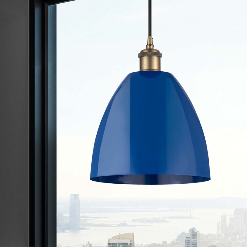 Luminaire suspendu conique 1 lumière, H 12,88 po x l 9 po x P 9 po, Bleu, Laiton brossé