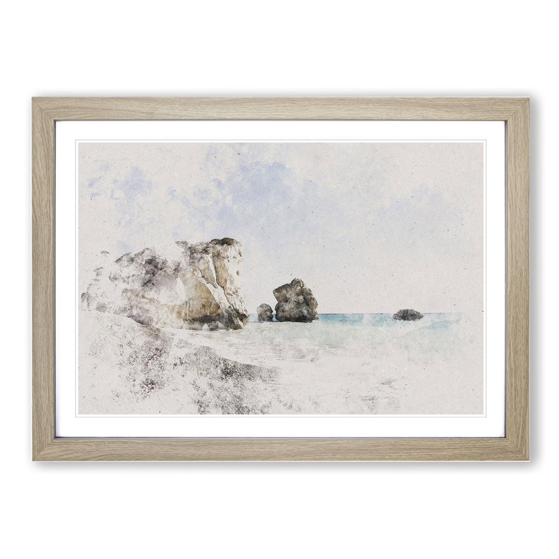 Cyprus Beach - Picture Frame Painting, 65cm H x 90cm W x 2cm D, Oak