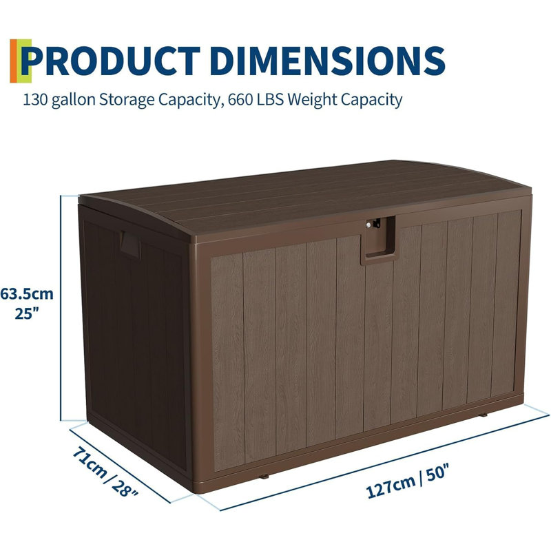 Boîte de rangement en rotin imperméable 120 gallons - Boîte de rangement verrouillable pour patio, jardin, outils et livraison de colis