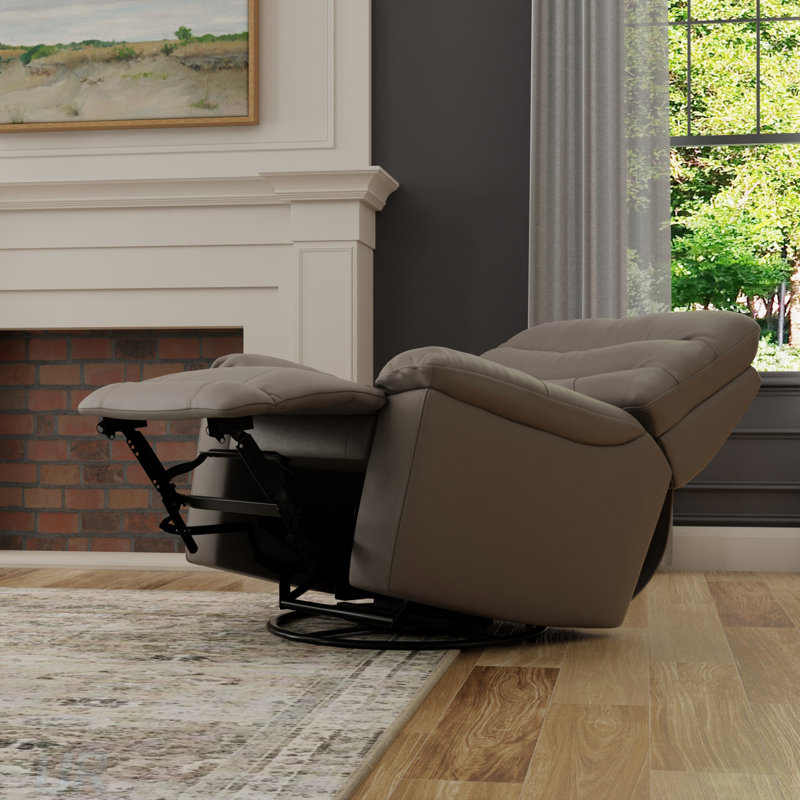 Fauteuil inclinable et oscillant Global Home avec repose-pieds manuel, cuir fleur souple et structure en bois franc durable pour un confort ultime