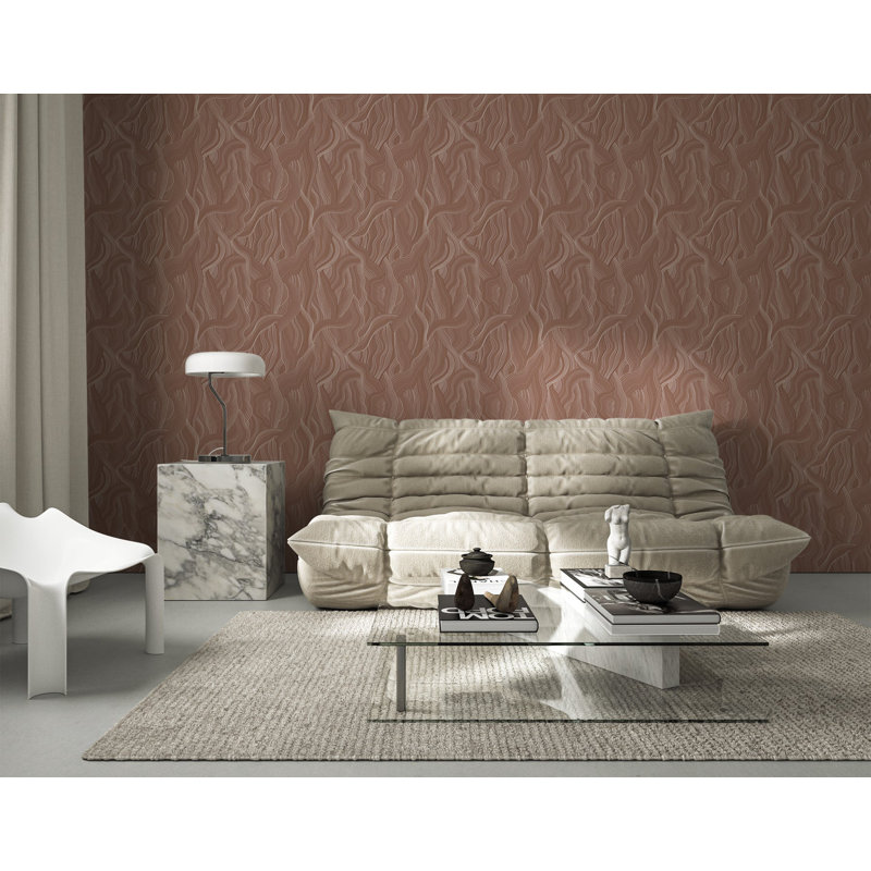 Meraki - Green Orange Wallpaper by Sabrina Yvonne, Dusty Rose, Faux Grasscloth, Non-pasted