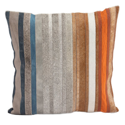  Leather Decorative Cushion Multi Stripe Cowhide – Contemporary Accent Pillow