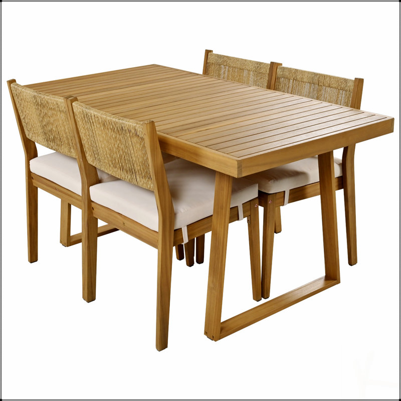 Ensemble de table de salle à manger et de chaises d'extérieur durable en bois d'acacia avec coussins épais et confortables pour une utilisation toute l'année