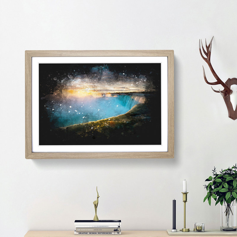 Niagara Falls Sunrise In Canada - Single Picture Frame Print on MDF, 33cm H x 45cm W x 2cm D, Oak Framed