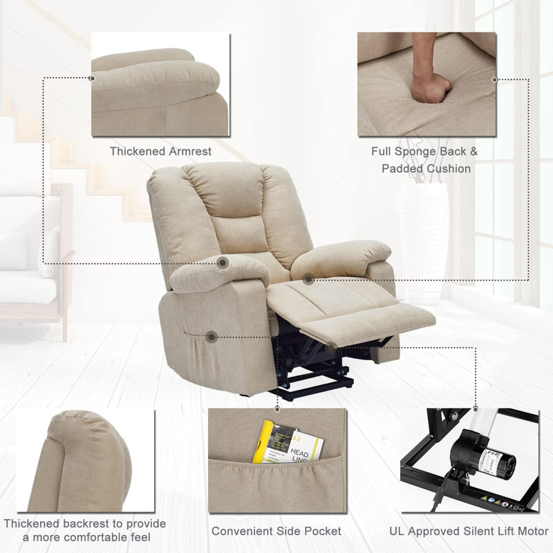 Faux Leather Heated Massage Chair, Cream Microfiber